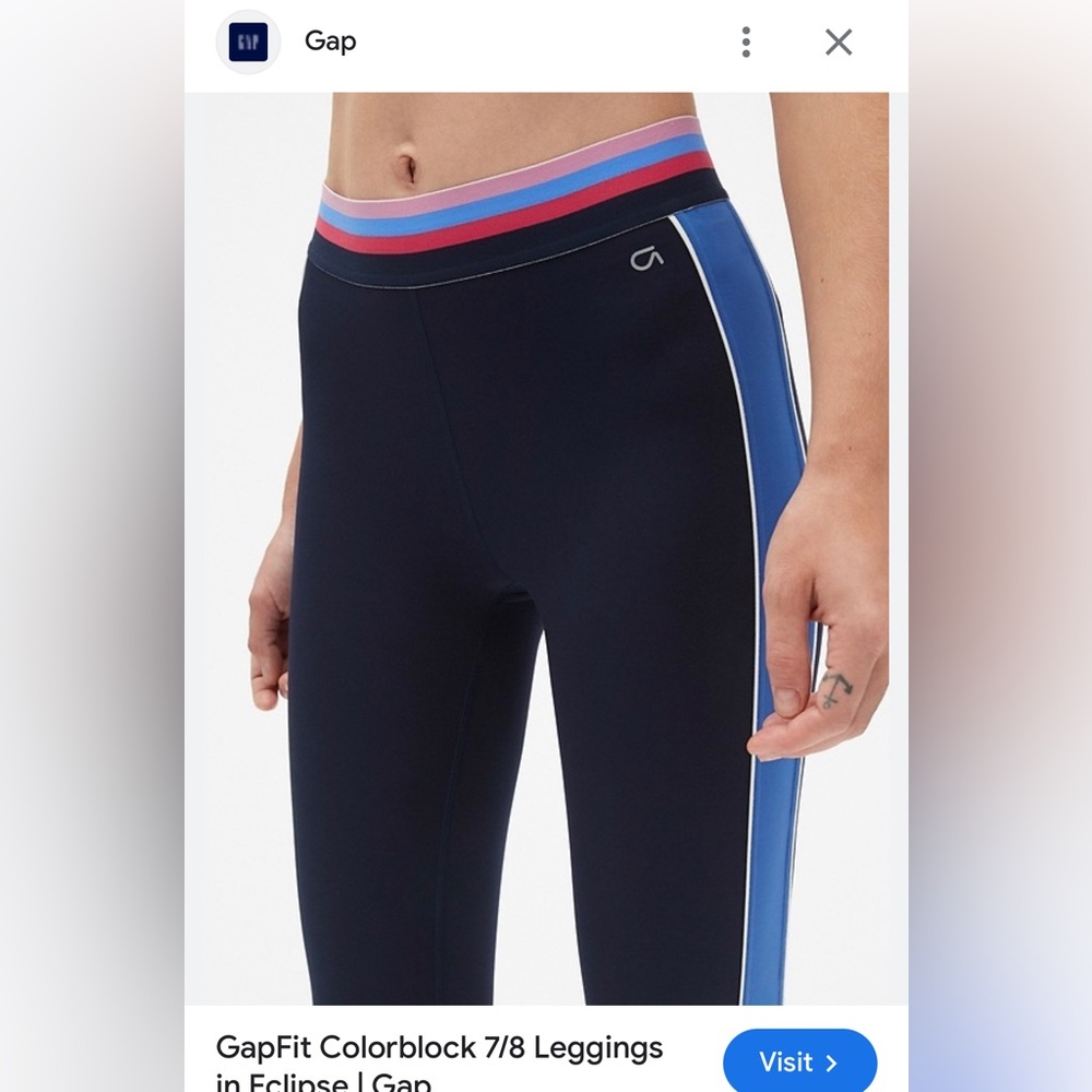 GAPFit Eclipse Colorblock 7/8 Leggings Pink Blue White Stripes Women’s Medium